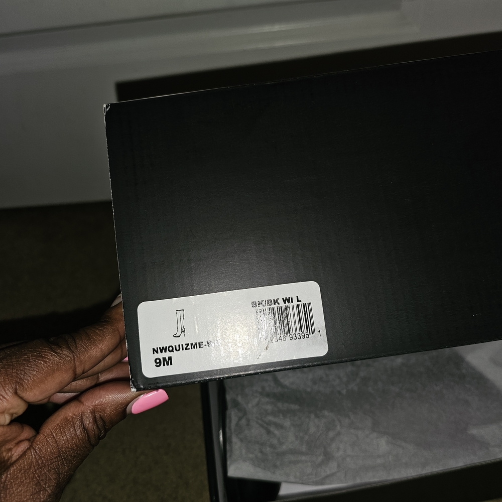 Nine West Black Heeled Quizme Wide Calf Platform Boots, Size 9
